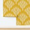 Floral Damask Yellow Dandelions Linocut Flowers Scandinavian Botanical Boho Rustic Custom Removable Wallpaper by Spoonflower Peel & Stick Wallpaper 2FT Wide